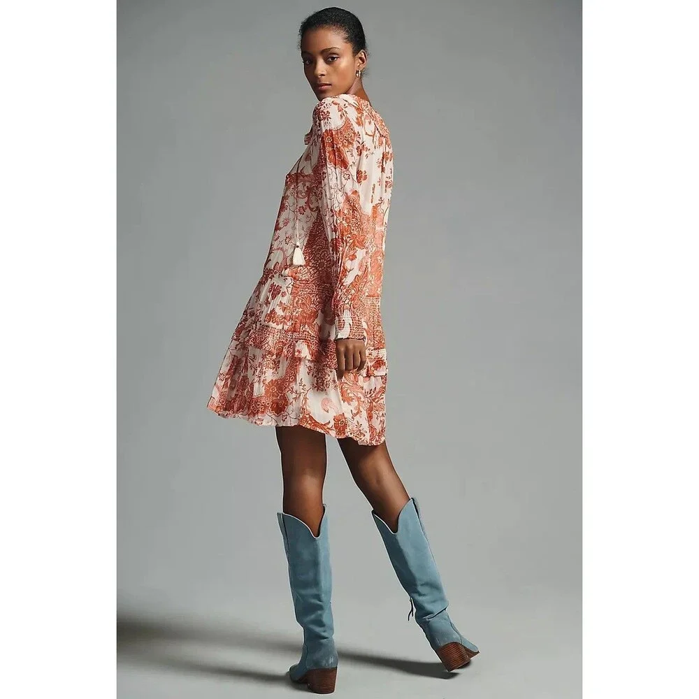 Anthropologie The Marais Printed Chiffon Mini Dress Floral Ruffle XXS 285882